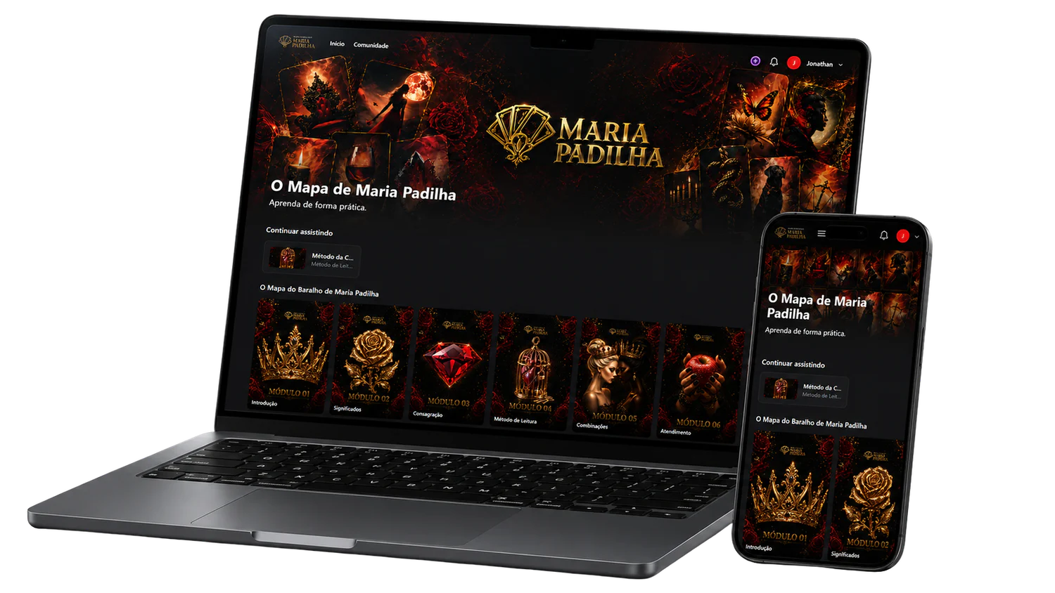 Curso O Mapa do Baralho de Maria Padilha na área de membros para computador e celular