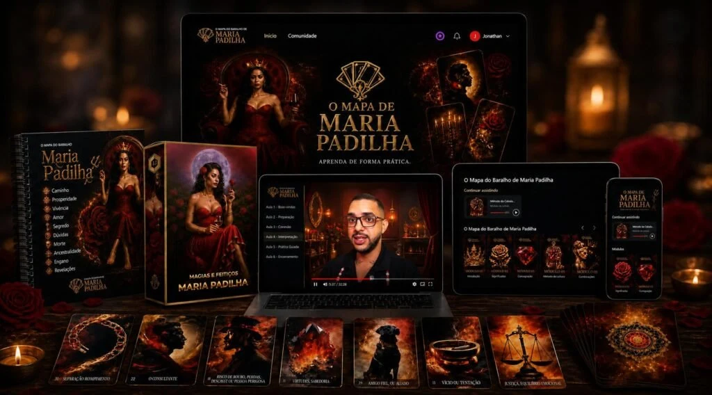 O Mapa do Baralho de Maria Padilha apresentado no notebook e no celular