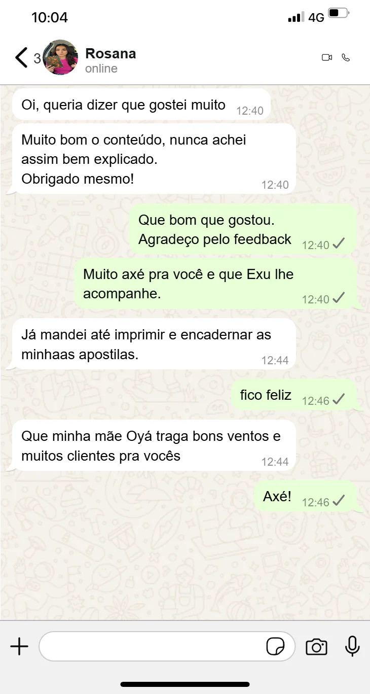 Depoimento real de aluna recebido pelo WhatsApp