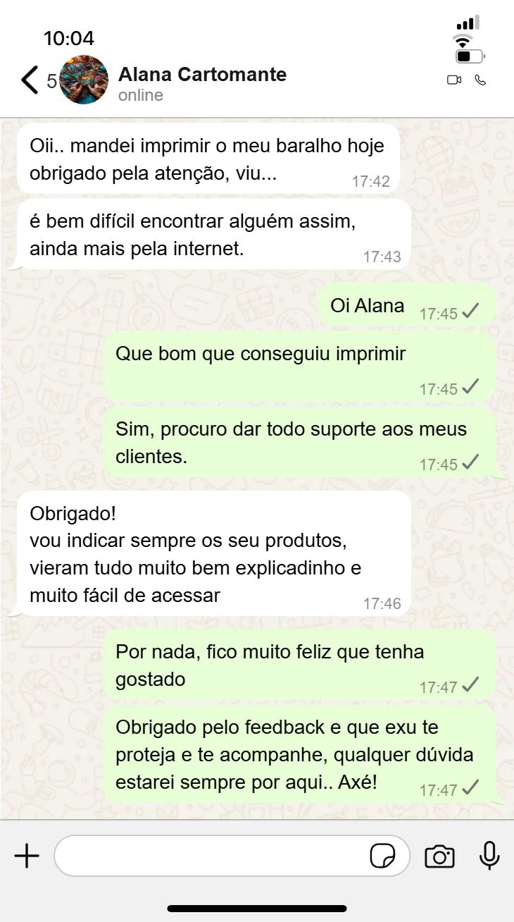 Mensagem real de aluna sobre o material pelo WhatsApp