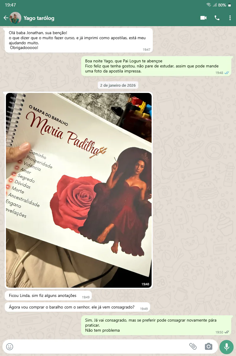 Relato real de aluna enviado pelo WhatsApp